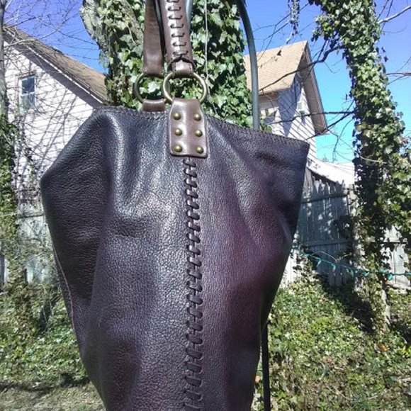 S O L D  LUCKY BRAND DARK BURGUNDY/MERLOT WHIPSTITCH HOBO HANDBAG - Picture 5 of 9